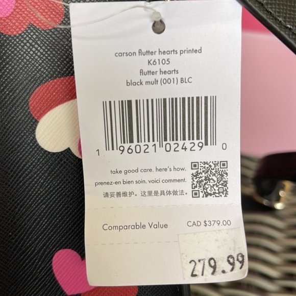 Kate Spade Carson Flutter Hearts Printed Convertible Crossbody Black Multi - Picture 7 of 14